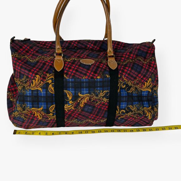 Gitano Y2K Duffel Travel Bag 90s Plaid Tapestry Canvas Tote Cottage Retro Chic - Picture 10 of 13